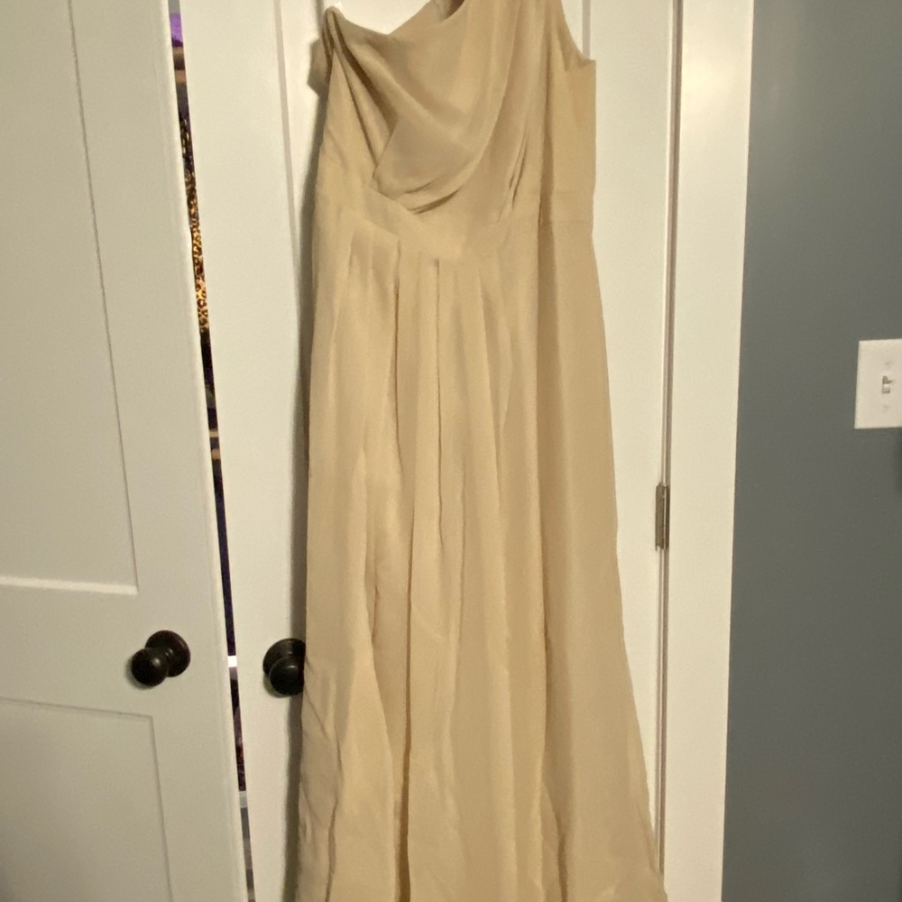 One shoulder champagne bridesmaid dress
